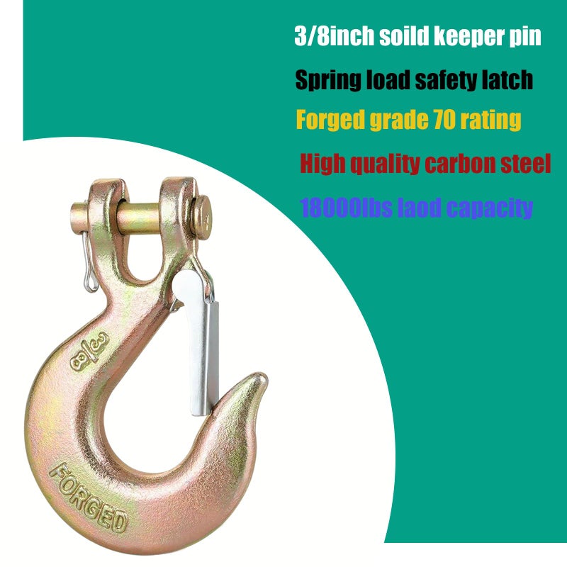 EPHECH 3/8"" Clevis Slip Hook with Safety Latch  4 Pack Heavy Duty Clevis Chian Hook for 3/8"" Grade 70 Transport Chain  18000LBS Capacity for Heavy Load - Image 4